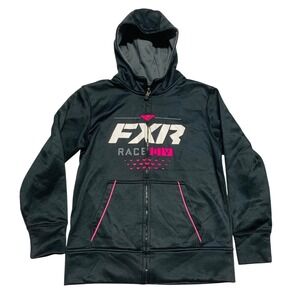 FXR Race Division Girls Black Pink Full Zip Performance Hoodie Sweatshirt Size M